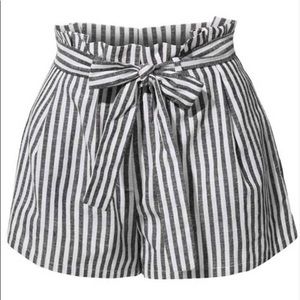 Charcoal/black and white striped paper bag shorts